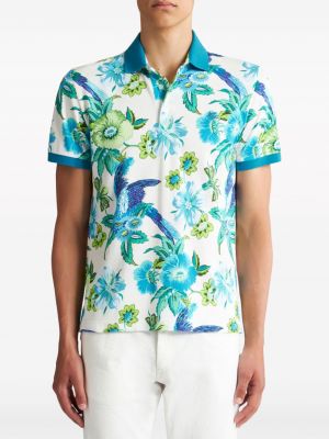 Kokvilnas polo krekls ar ziediem ar apdruku Etro zils