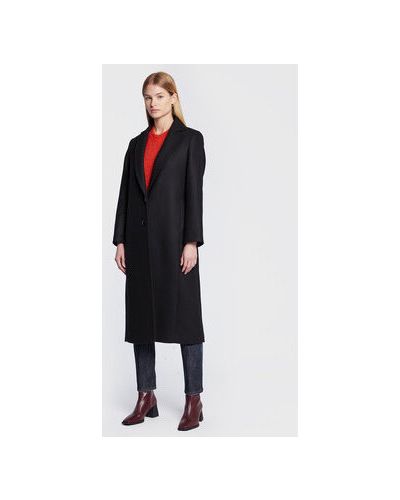 Vlnený priliehavý zimný kabát Sisley čierna