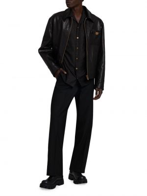 Кожаный пиджак Versace черный