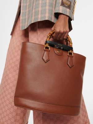Kožna shopper torbica Gucci smeđa