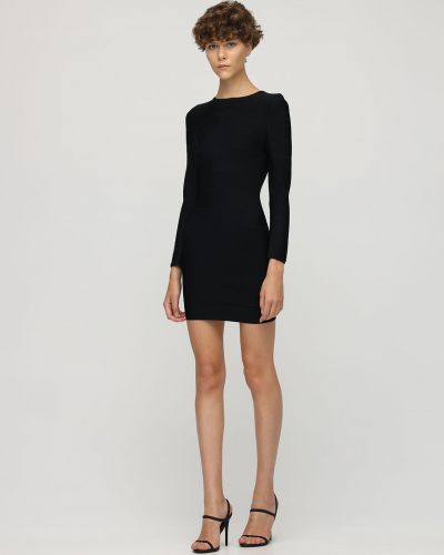 Sukienka mini dopasowana z dżerseju Hervé Léger czarna