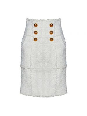 Mini spódniczka z wysoką talią na guziki tweedowa Balmain biała