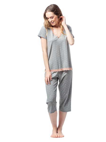 Pijama de flores con estampado manga corta Señoretta blanco