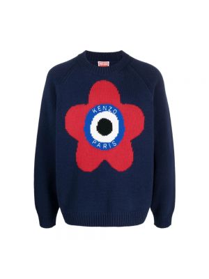 Sweter z okrągłym dekoltem wełniany Kenzo niebieski