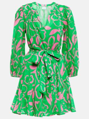 Kvetinové bavlnené zamatové šaty Velvet zelená
