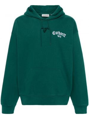 Kokvilnas kapučdžemperis ar izšuvumiem Carhartt Wip zaļš