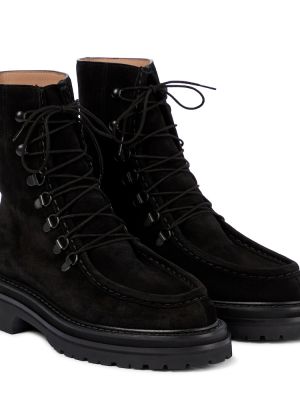 Ankle boots sznurowane zamszowe koronkowe Legres czarne