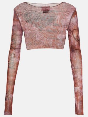 Кроп-топ с принтом с сеткой Jean Paul Gaultier розовый