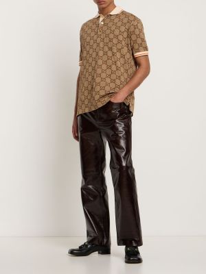 Medvilninis šilkinis polo marškinėliai Gucci smėlinė