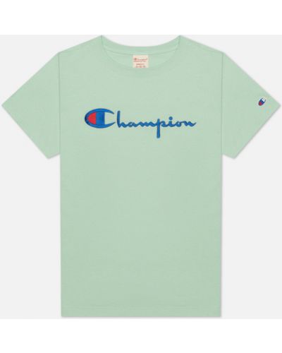 Женская футболка Champion Reverse Weave Script Logo Crew Neck,  , размер S - Зеленый