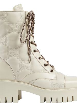 Кружевные ботинки на шнуровке Gucci белые