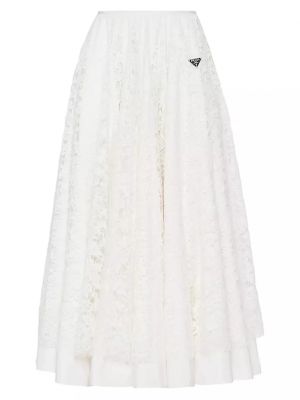 Белая кружевная юбка миди Prada