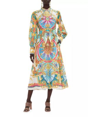 Льняное платье-рубашка с принтом с абстрактным узором Camilla