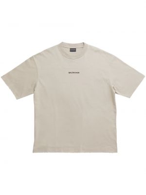T-shirt en coton à imprimé Balenciaga beige
