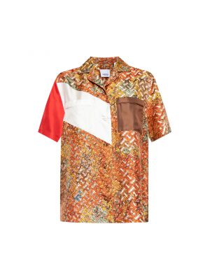 Шелковая блузка с принтом Burberry оранжевая