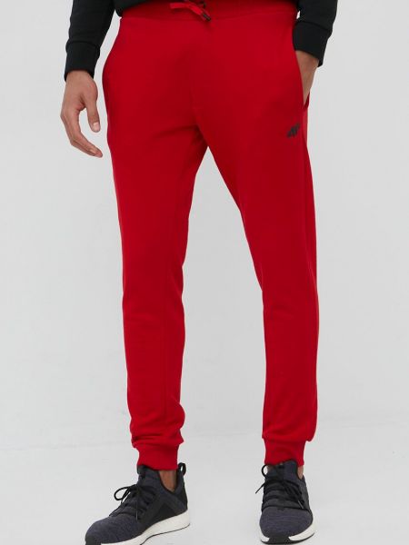 4F spodnie dresowe męskie kolor czerwony gładkie