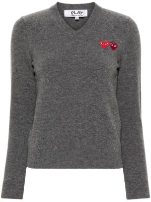 Sweter wełniany w serca Comme Des Garcons Play szary