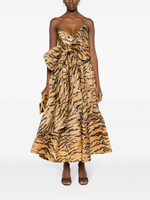 Hedvábné večerní šaty s potiskem s tygřím vzorem Zimmermann hnědé