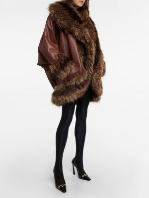 Manteau de fourrure en cuir Saint Laurent marron
