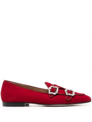 Pantofi loafer din piele cu cataramă de cristal Edhen Milano roșu