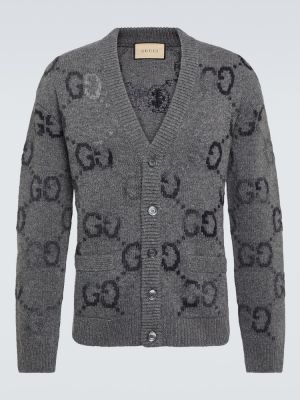 Cardigan di lana di lana Gucci grigio