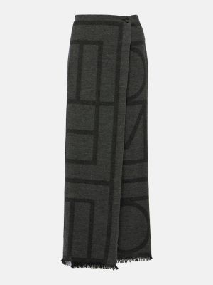 Vlnená dlhá sukňa s výšivkou Totême sivá