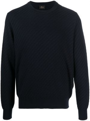 Памучен копринен пуловер с кръгло деколте Brioni синьо