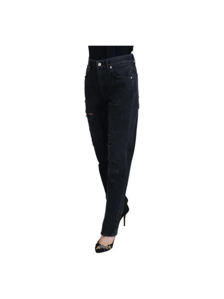 Pantalones rectos de cintura alta desgastados Dolce & Gabbana negro