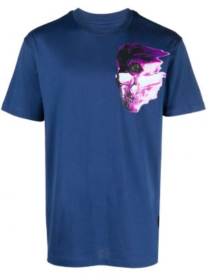 Bavlněné tričko s potiskem Philipp Plein modré