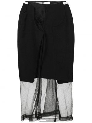 Vlněné midi sukně s vysokým pasem na zip Comme Des Garçons Pre-owned - černá