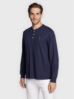 Polo marškinėliai slim fit ilgomis rankovėmis Polo Ralph Lauren mėlyna