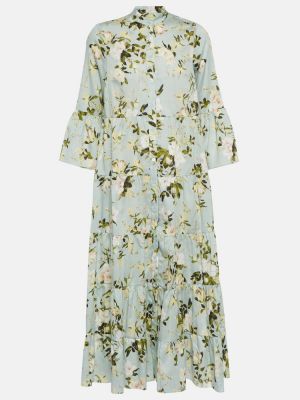 Květinové bavlněné midi šaty Erdem zelené