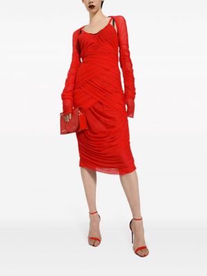 Drapované tylové midi šaty Dolce & Gabbana červené