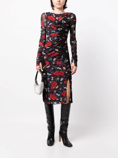 Sukienka midi w kwiatki z nadrukiem Dvf Diane Von Furstenberg czarna