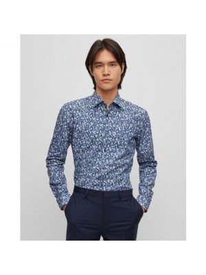 Camisa slim fit de algodón con estampado Hugo azul