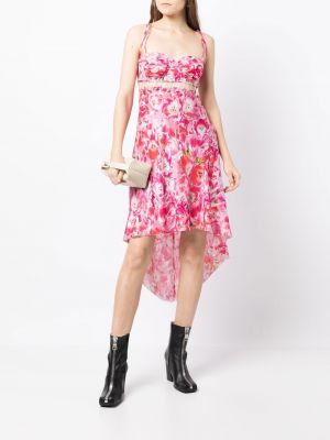 Květinové hedvábné šaty s odhalenými zády Natasha Zinko - růžová