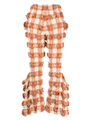 Kostkované kalhoty Issey Miyake oranžové