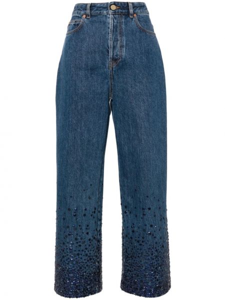 Modré straight fit džíny s vysokým pasem Valentino Garavani