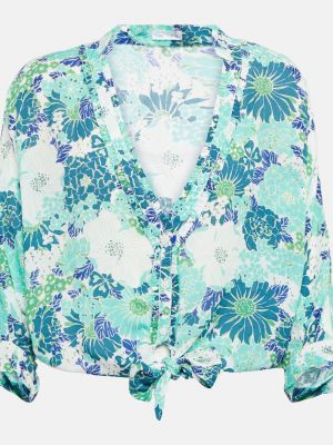 Атласная рубашка в цветочек с принтом Poupette St Barth