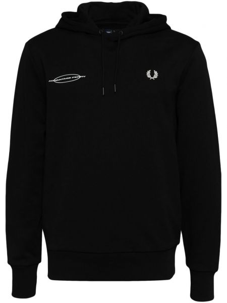 Pamuklu işlemeli hoodie Fred Perry siyah