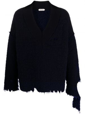 Жакардов пуловер с протрити краища Namacheko синьо