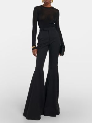 Proste spodnie z wysoką talią wełniane Saint Laurent czarne