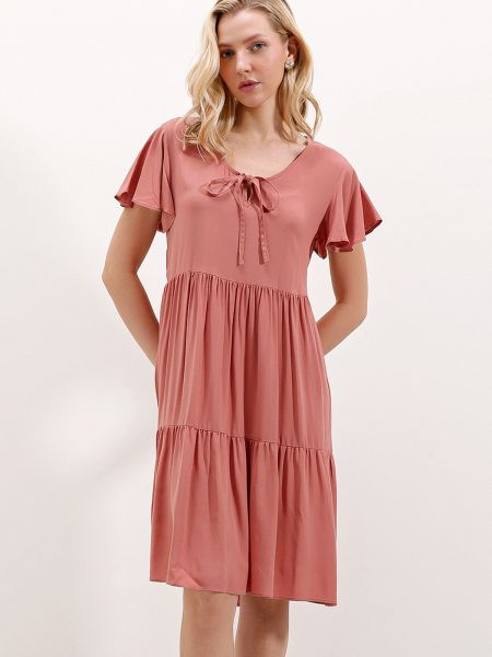 Μini φόρεμα με λαιμόκοψη v Bigdart ροζ