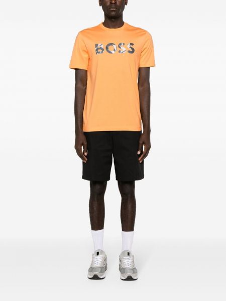 Bavlněné tričko Boss oranžové