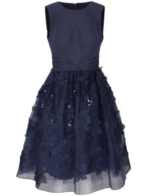 Gėlėtas suknele kokteiline iš tiulio Carolina Herrera mėlyna
