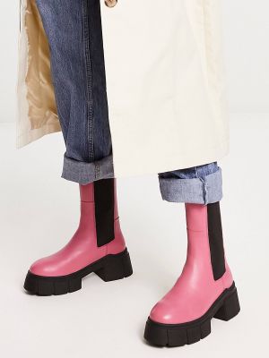 Кожаные ботинки челси Asos розовые