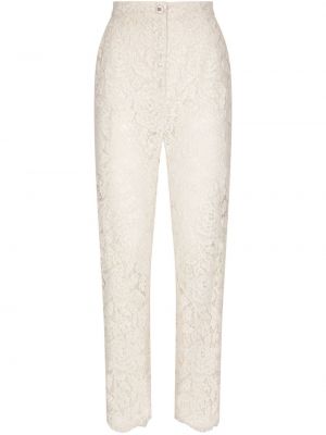 Krajkové květinové kalhoty Dolce & Gabbana bílé