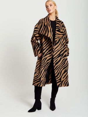 Коричнево-черное длинное пальто с принтом зебры Liquorish коричневый