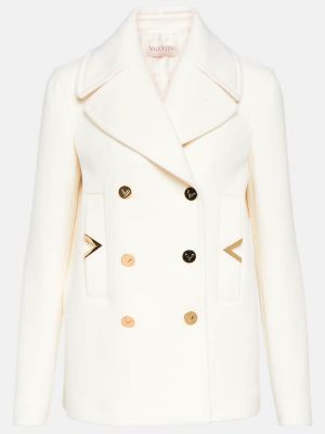 Krótki płaszcz wełniany z kaszmiru Valentino biały