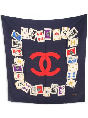 Копринен шал с принт Chanel Pre-owned синьо